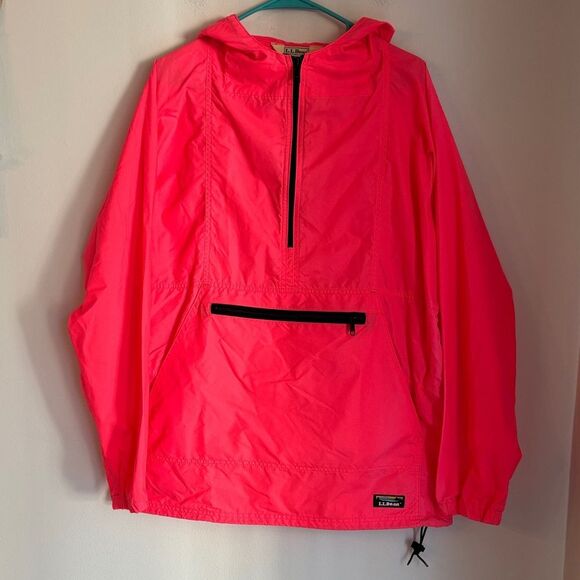 Vintage L.L. Bean Men’s Unisex Neon orange pullover windbreaker light jacket MED - Picture 1 of 11